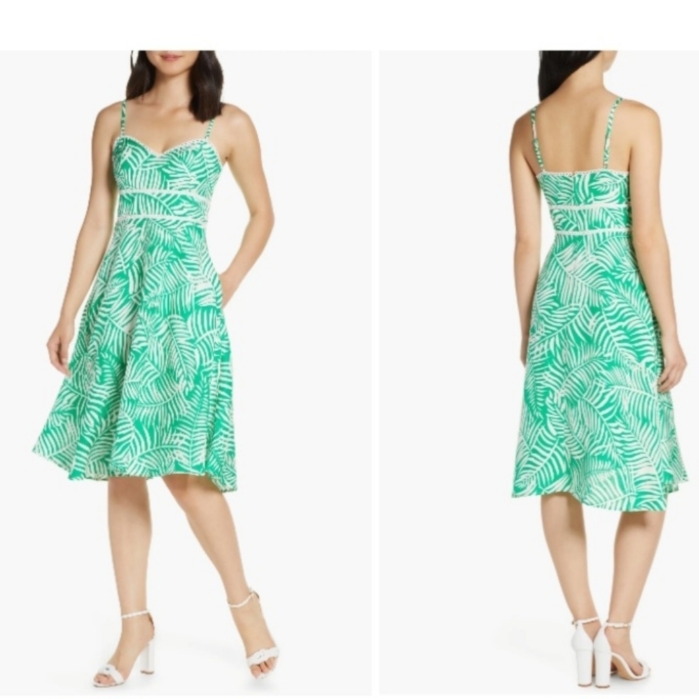 ELIZA J NWT PALM PRINT FIT & FLARE DRESS SIZE 14